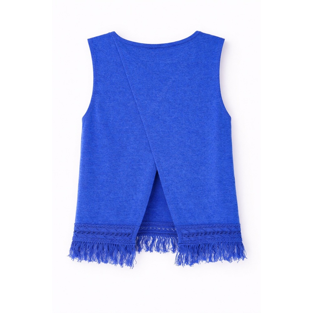 Lilly Pulitzer Edenwood Linen Fringed Tank Royal Blue Split Open Back Medium - Picture 4 of 7